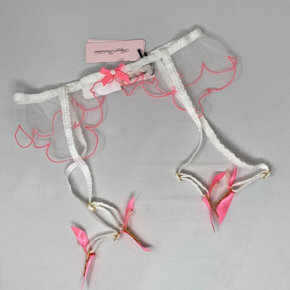 Agent Provocateur Lorna White Pink Suspender AP4 Large NWT